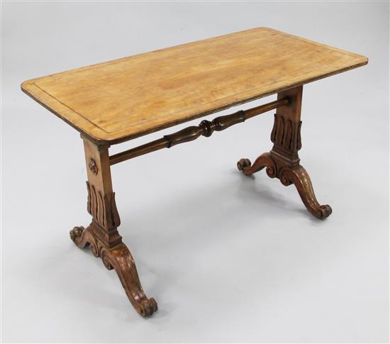 A Victorian satinwood rectangular stretcher table, W.3ft 5.5in., adapted